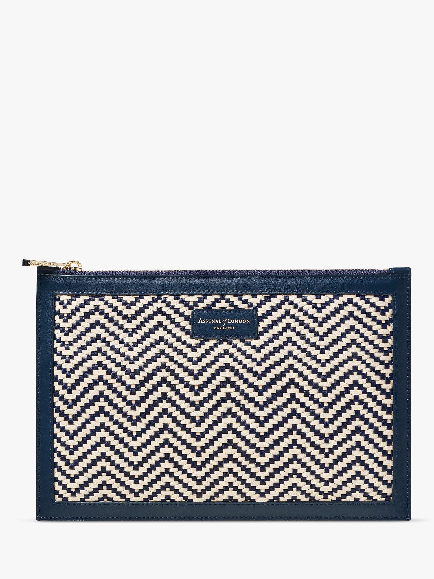 Aspinal of London Essential Chevron Large Leather Flat Pouch, Navy/Cream