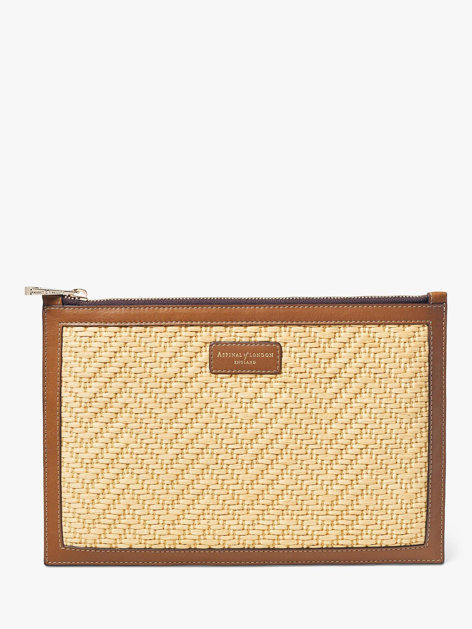 Aspinal of London Essential Chevron Large Leather Flat Pouch, Natural/Tan