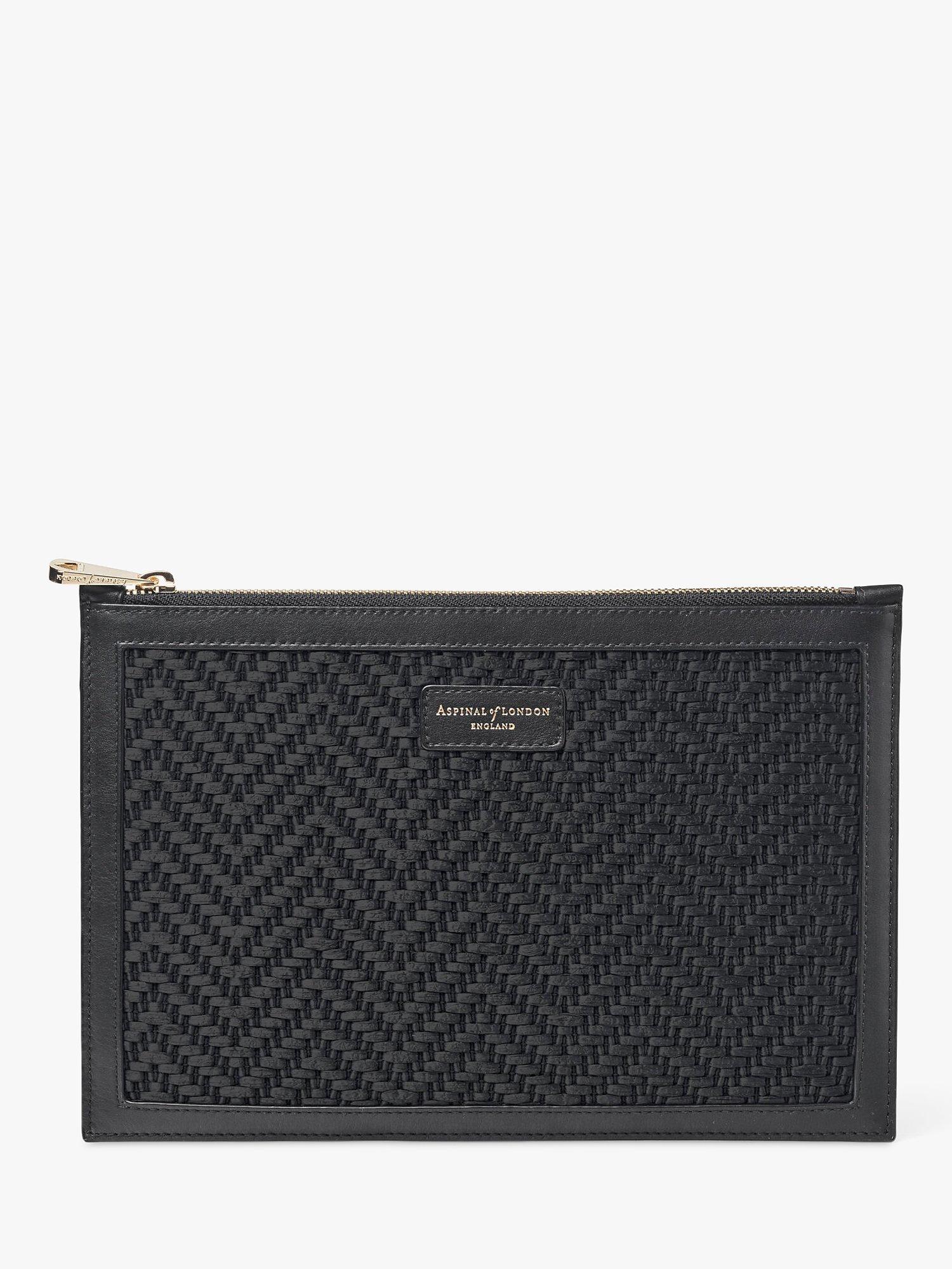Aspinal of London Essential Chevron Large Leather Flat Pouch, Black