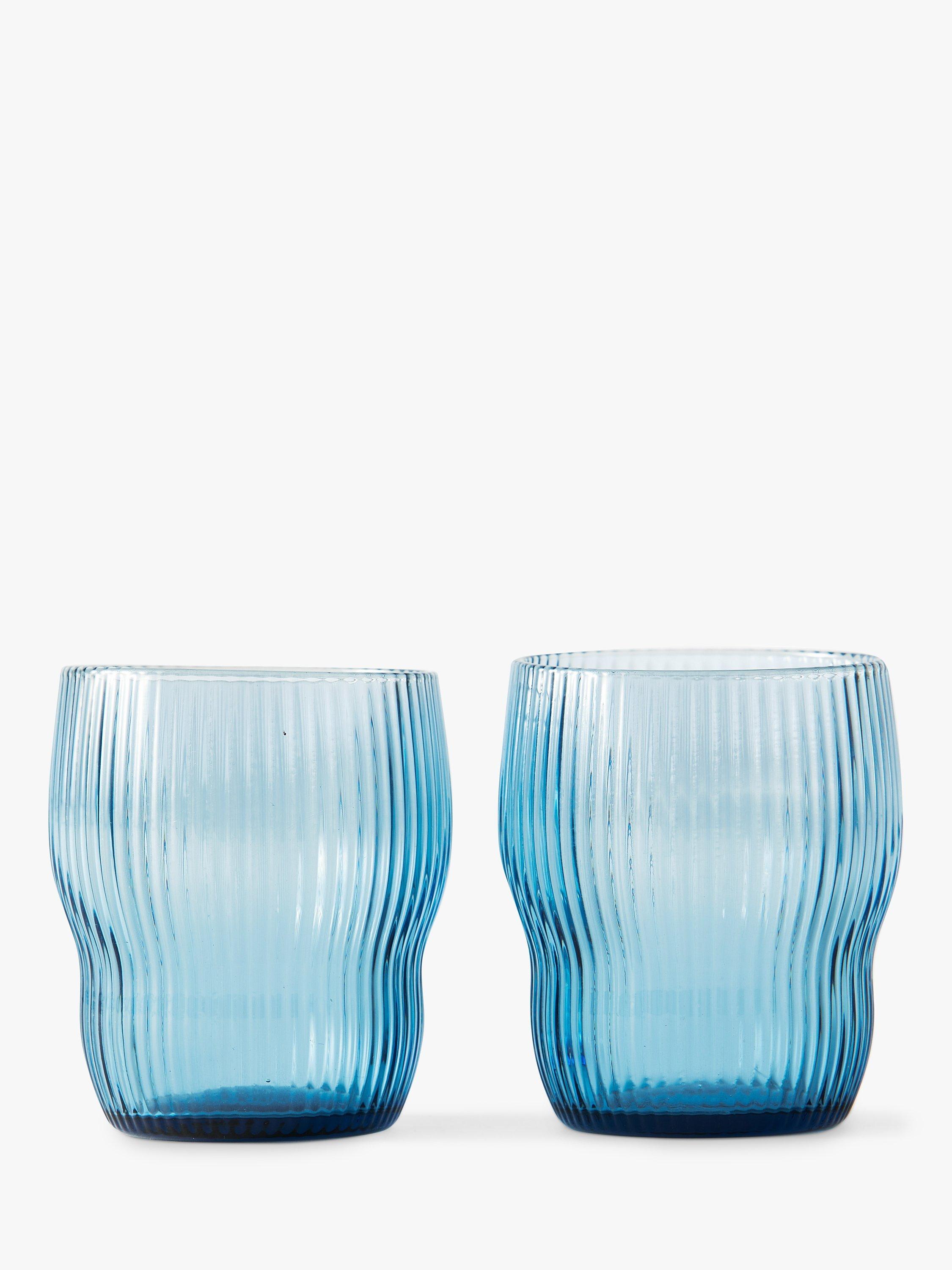 pols potten Pum Ribbed Glass Tumbler, Set of 2, 250ml, Blue