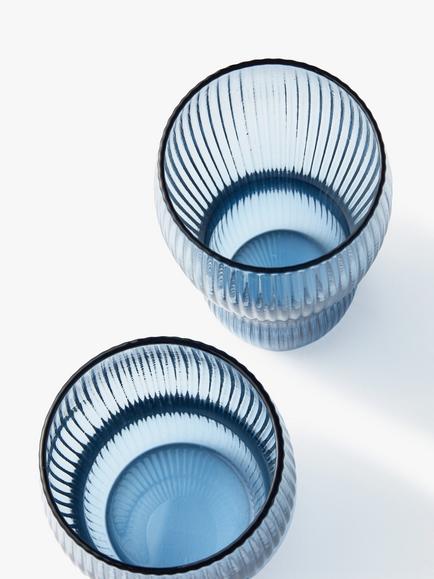 pols potten Pum Ribbed Glass Tumbler, Set of 2, 250ml, Blue - view 2, Blue