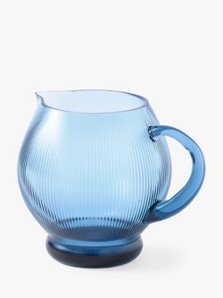 pols potten Pum Ribbed Glass Pitcher, 2L, Blue, Blue