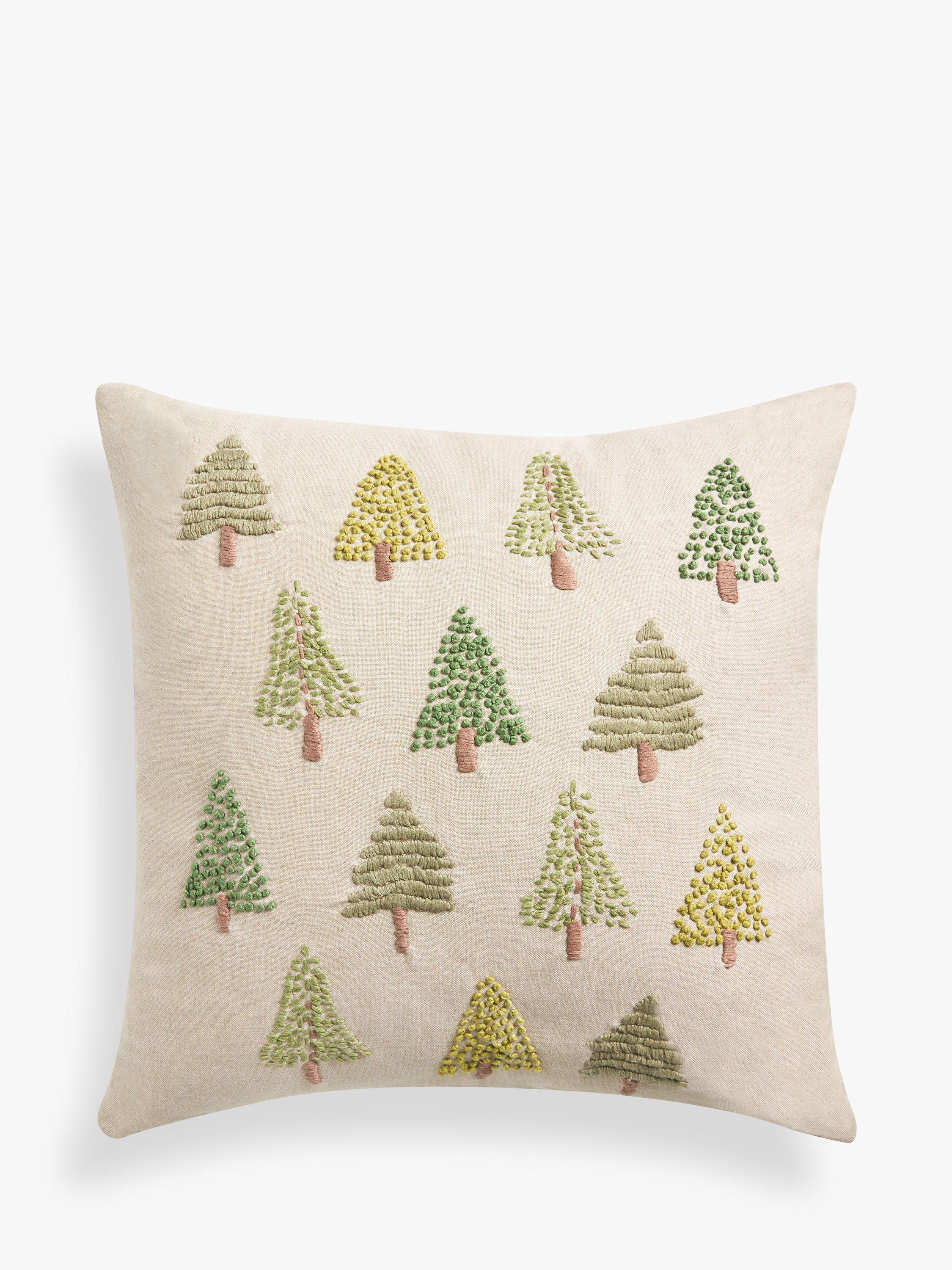 John Lewis Embroidered Christmas Tree Christmas Cushion, Green
