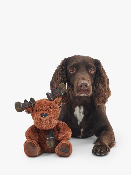 Barbour Tartan Squeaky Reindeer Dog Toy, Brown - view 2, Brown
