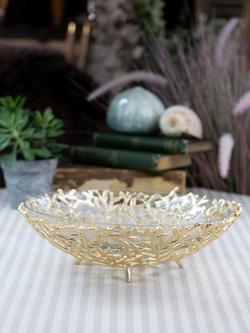 Culinary Concepts Coral Metal Basket & Glass Bowl, 32cm, Gold - view 2, Gold