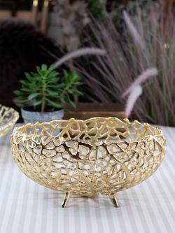 Culinary Concepts Coral Footed Metal Basket Bowl, 19cm, Gold - view 2, Gold