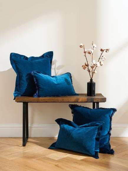 Truly Flanged Velvet Lombard Cushion - view 2, Blue