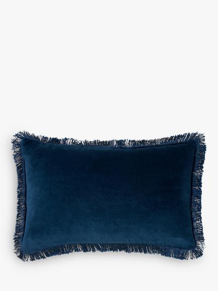 Truly Fringed Velvet Lombard Cushion, Blue