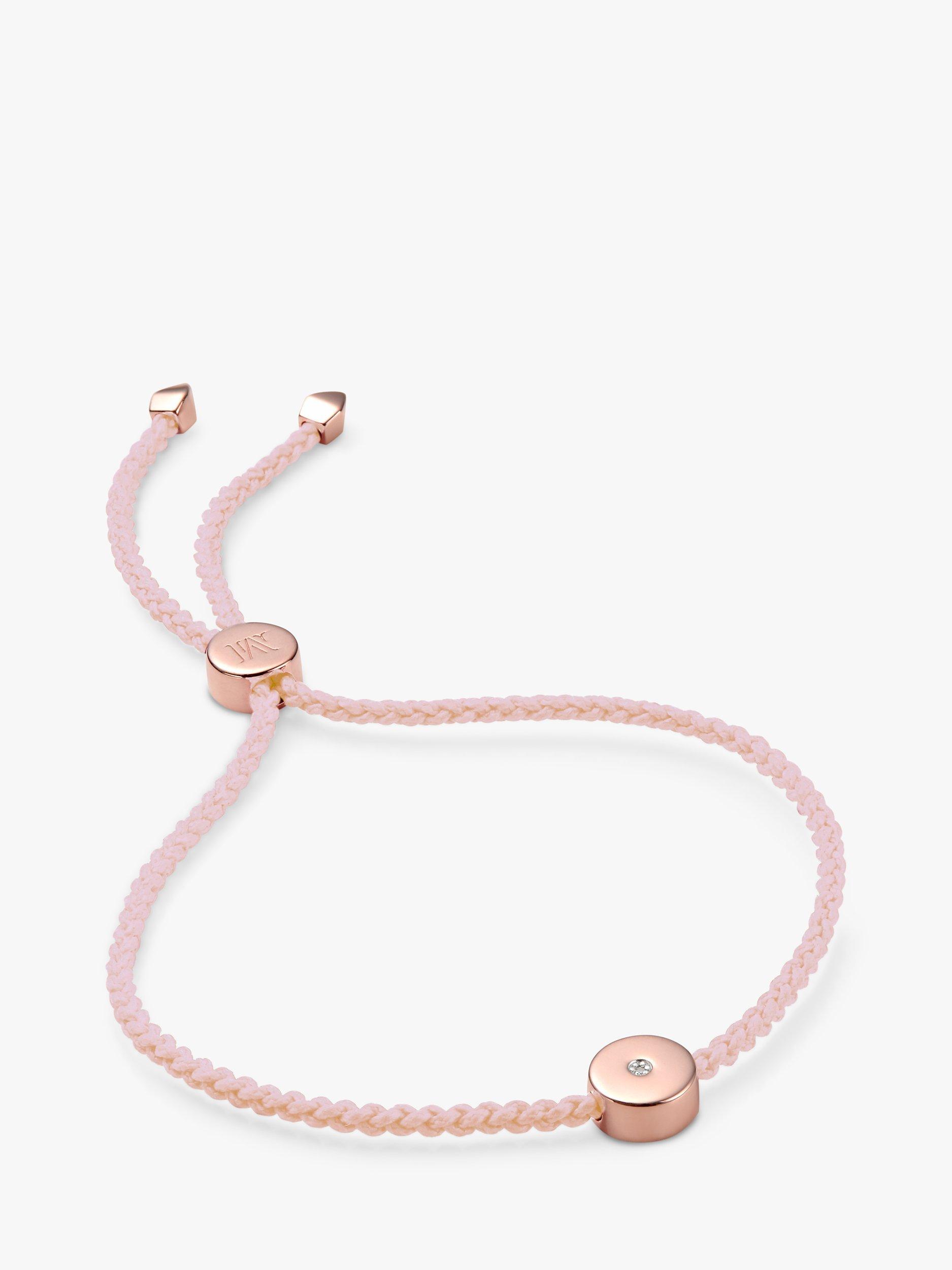 Monica Vinader Linear Solo Diamond Friendship Bracelet, Rose Gold/Pink