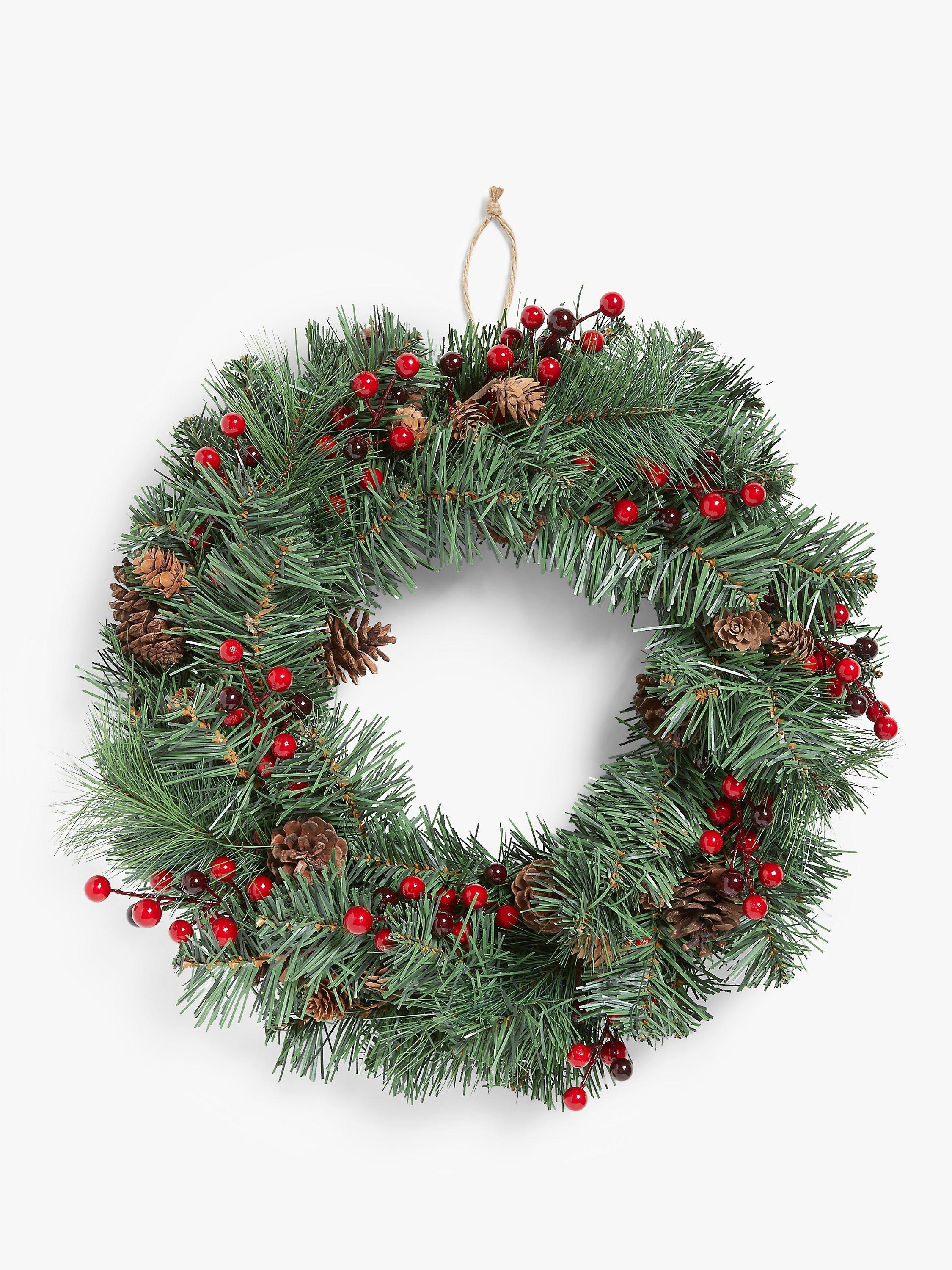 John Lewis Christmas Cottage Red Berry Pine Wreath