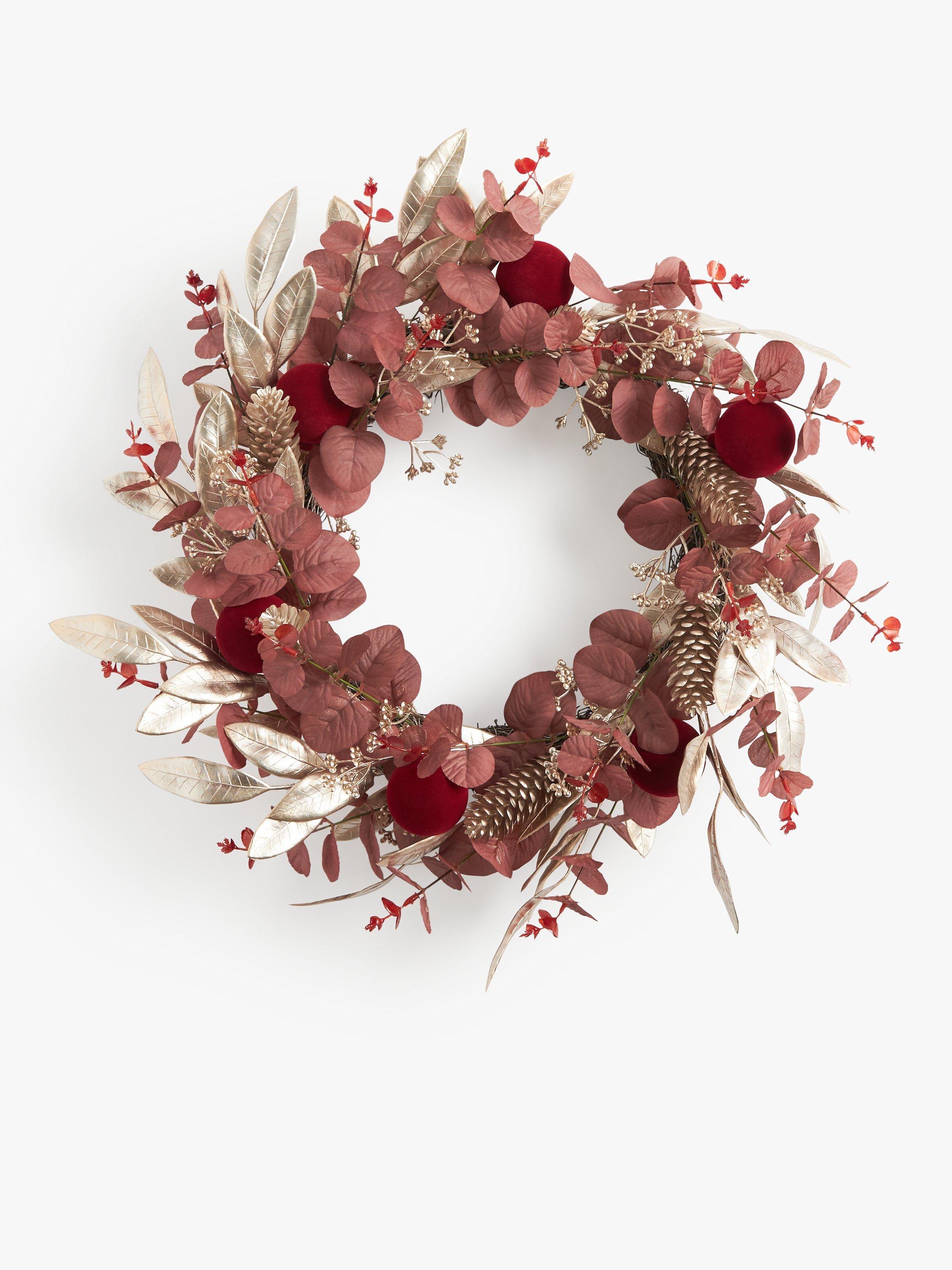 John Lewis Royal Fairytale Red Flock Bauble Wreath