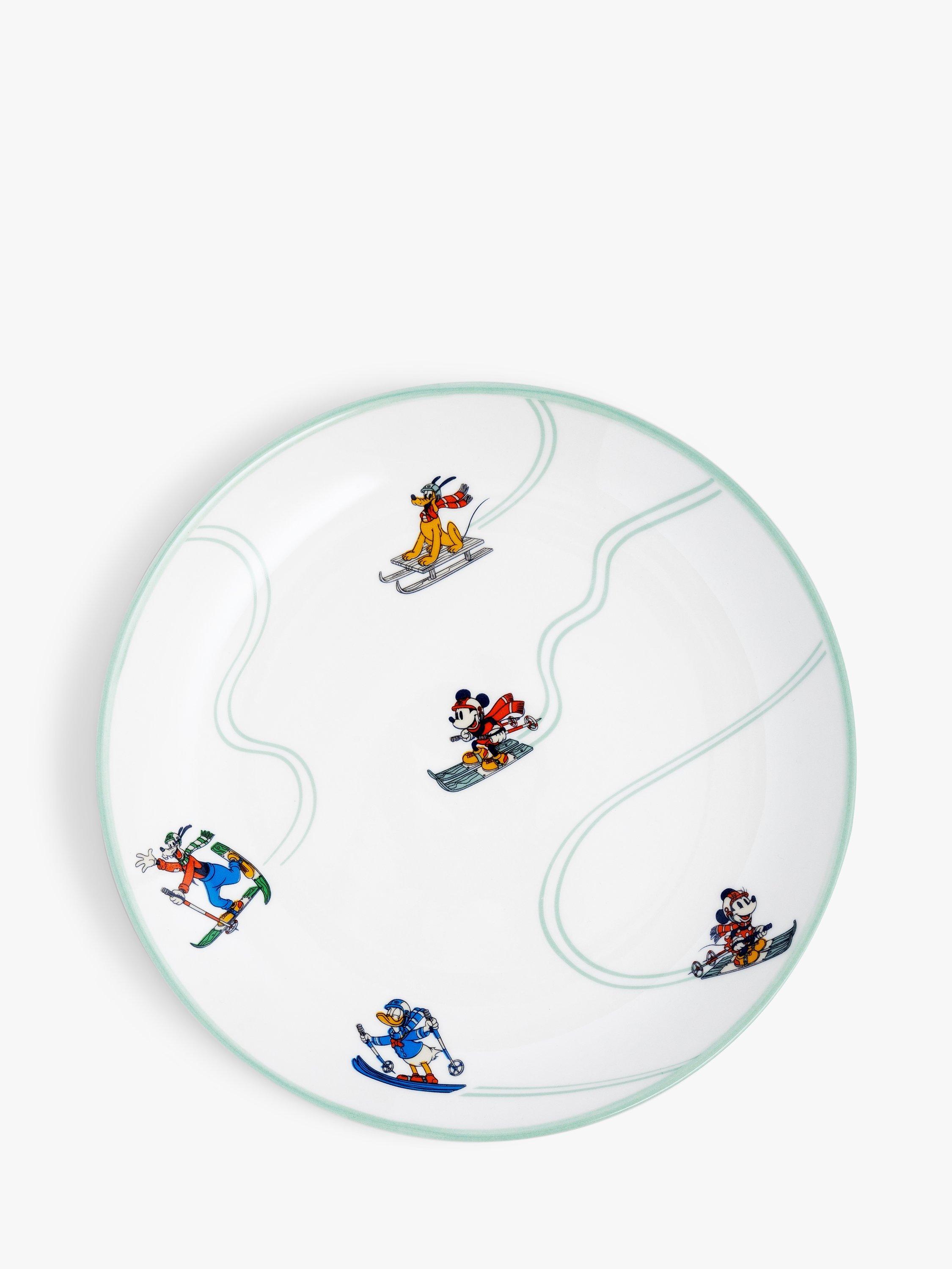 Disney Mickey Mouse & Friends Skiing Kids' Porcelain Plate, 20cm, Green/Multi