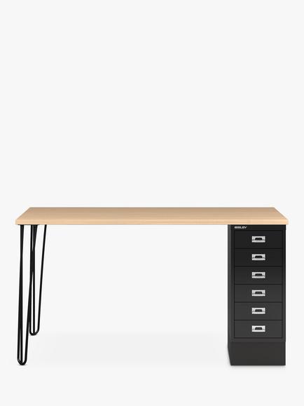 Bisley MultiDesk Oak Veneer Home Office Desk with 6 Drawers, 140cm, Black/Oak