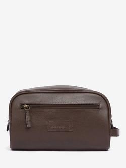 Barbour Leather Wash Bag, Dark Brown, Dark Brown