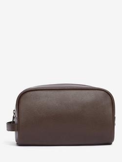 Barbour Leather Wash Bag, Dark Brown - view 2, Dark Brown