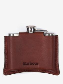 Barbour Hinged Hip Flask with Leather Case,120ml, Brown