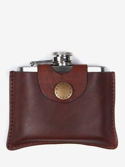 Barbour Hinged Hip Flask with Leather Case,120ml - view 2, Brown