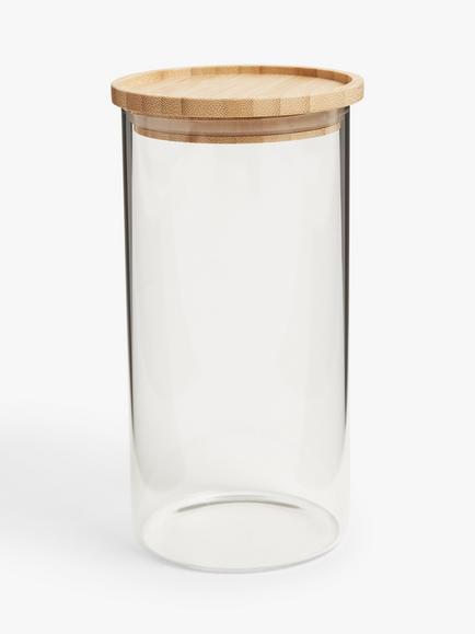 John Lewis Glass Storage Jar with Bamboo Lid, 1L, Clear
