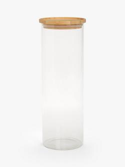 John Lewis Tall Glass Storage Jar with Bamboo Lid, 1.6L, Clear