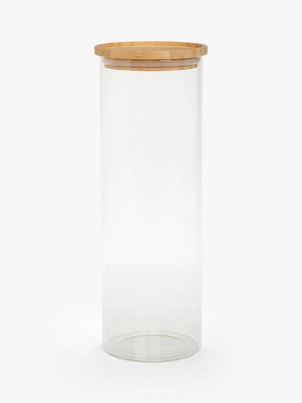 John Lewis Tall Glass Storage Jar with Bamboo Lid, 1.6L, Clear
