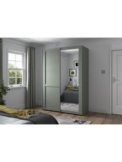 John Lewis Marlow 150cm Mirrored Sliding Door Wardrobe - view 2, Sage Green