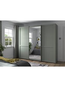 John Lewis Marlow 250cm Mirrored Sliding Door Wardrobe - view 2, Sage