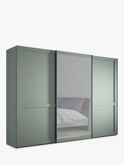 John Lewis Marlow 300cm Mirrored Sliding Door Wardrobe, Sage Green
