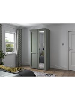 John Lewis Marlow 100cm Hinged Wardrobe with Right Mirror - view 2, Sage Green
