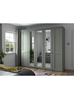 John Lewis Marlow 250cm Mirrored Hinged Wardrobe - view 2, Sage Green