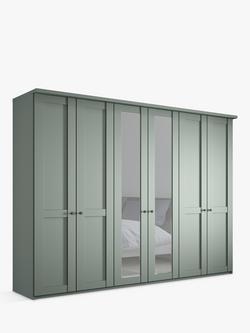 John Lewis Marlow 300cm Mirrored Hinged Wardrobe, Sage Green