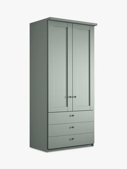 John Lewis Marlow 100cm Hinged Wardrobe with 3 Drawers, Sage Green