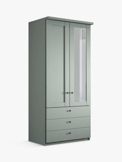 John Lewis Marlow 100cm Hinged Wardrobe with Right Mirror & 3 Drawers, Sage Green