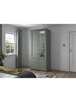 John Lewis Marlow 100cm Hinged Wardrobe with Right Mirror & 3 Drawers - view 2, Sage Green