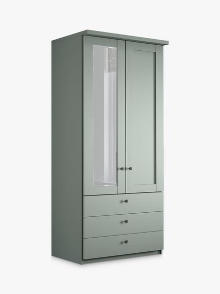 John Lewis Marlow 100cm Hinged Wardrobe with Left Mirror & 3 Drawers, Sage Green