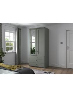 John Lewis Marlow 100cm Hinged Wardrobe with Left Mirror & 3 Drawers - view 2, Sage Green