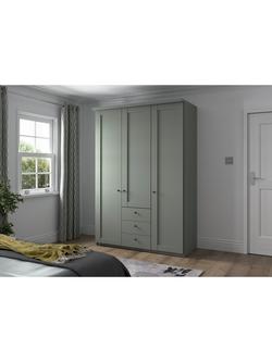 John Lewis Marlow 150cm Hinged Door Wardrobe with 3 Drawers - view 2, Sage Green
