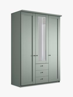 John Lewis Marlow 150cm Hinged Door Wardrobe with Mirror & 3 Drawers, Sage Green