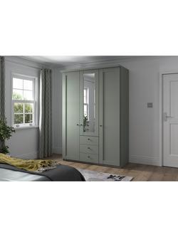 John Lewis Marlow 150cm Hinged Door Wardrobe with Mirror & 3 Drawers - view 2, Sage Green