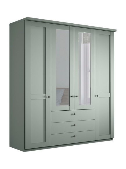 John Lewis Marlow 200cm Hinged Door Wardrobe with Mirrors & 3 Drawers, Sage