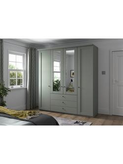 John Lewis Marlow 200cm Hinged Door Wardrobe with Mirrors & 3 Drawers - view 2, Sage