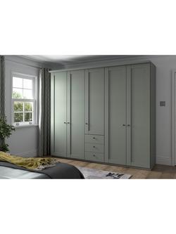 John Lewis Marlow 250cm Hinged Door Wardrobe with 3 Drawers - view 2, Sage