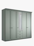 John Lewis Marlow 250cm Hinged Door Wardrobe with Mirror & 3 Drawers, Sage