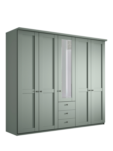 John Lewis Marlow 250cm Hinged Door Wardrobe with Mirror & 3 Drawers, Sage