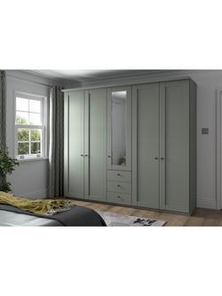 John Lewis Marlow 250cm Hinged Door Wardrobe with Mirror & 3 Drawers - view 2, Sage