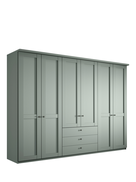 John Lewis Marlow 300cm Hinged Door Wardrobe with 3 Drawers, Sage