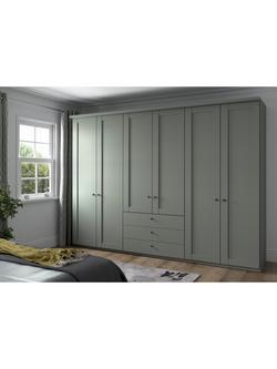 John Lewis Marlow 300cm Hinged Door Wardrobe with 3 Drawers - view 2, Sage