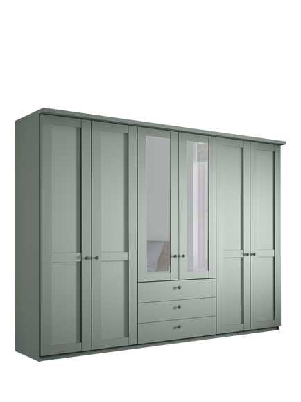 John Lewis Marlow 300cm Hinged Door Wardrobe with Mirrors & 3 Drawers, Sage