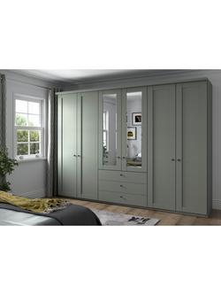 John Lewis Marlow 300cm Hinged Door Wardrobe with Mirrors & 3 Drawers - view 2, Sage