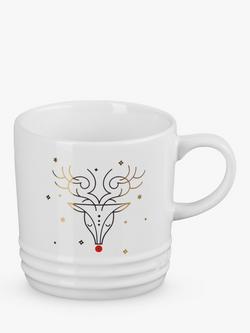 Le Creuset Noel Rudolph Stoneware Mug, 350ml, White, White