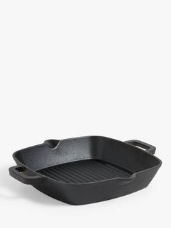 John Lewis Cast Iron Square Grill, 26cm, Black